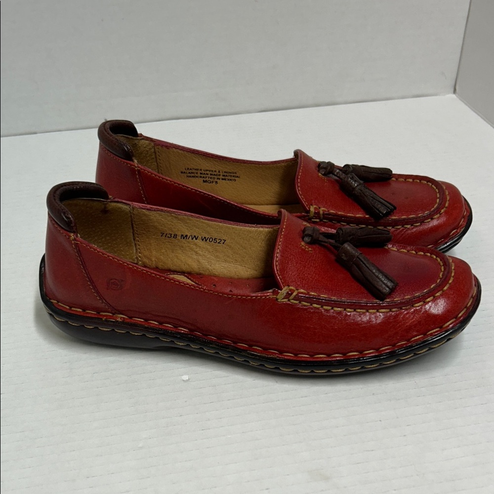 Born size 7 Red Leather Loafers with Tassels